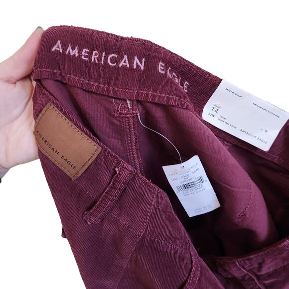 American Eagle Burgundy Baggy Mom Pants Curdoroy Textured Cotton Size 14 Short - Picture 12 of 13